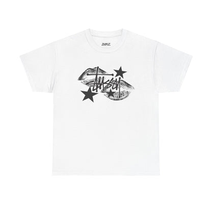 Kissed Graphic Tee — Lip Print & Stars Streetwear Shirt