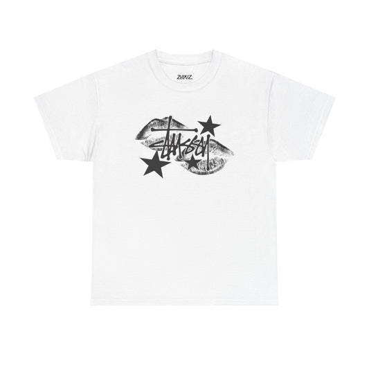 Kissed Graphic Tee — Lip Print & Stars Streetwear Shirt